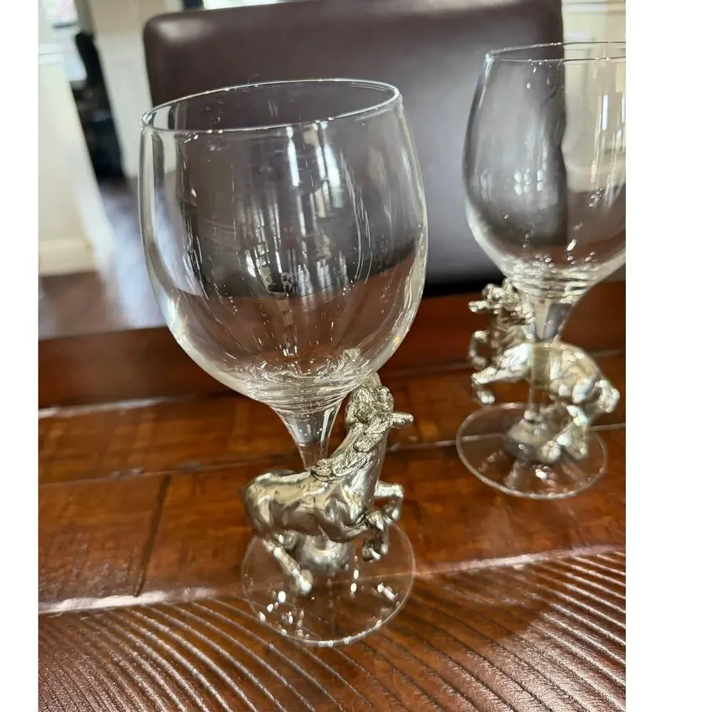 Arthur Court set of 2 Horse wine glasses